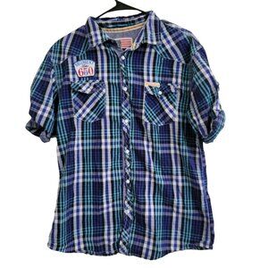 Rolling Paper Western Pearl Snap Shirt Mens Size Large Plaid Short Sleeve